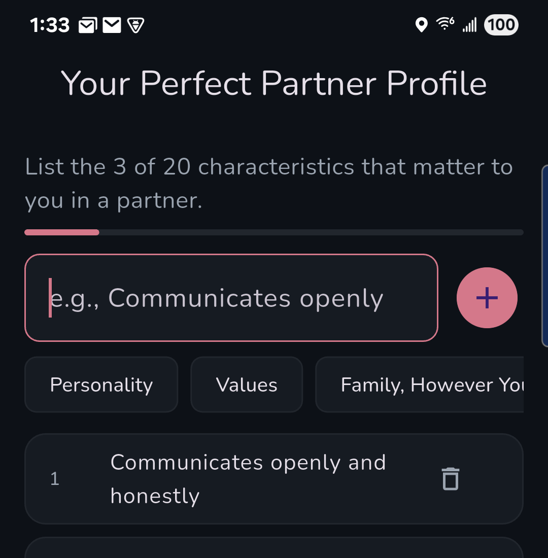 Building your Perfect Partner profile with characteristics