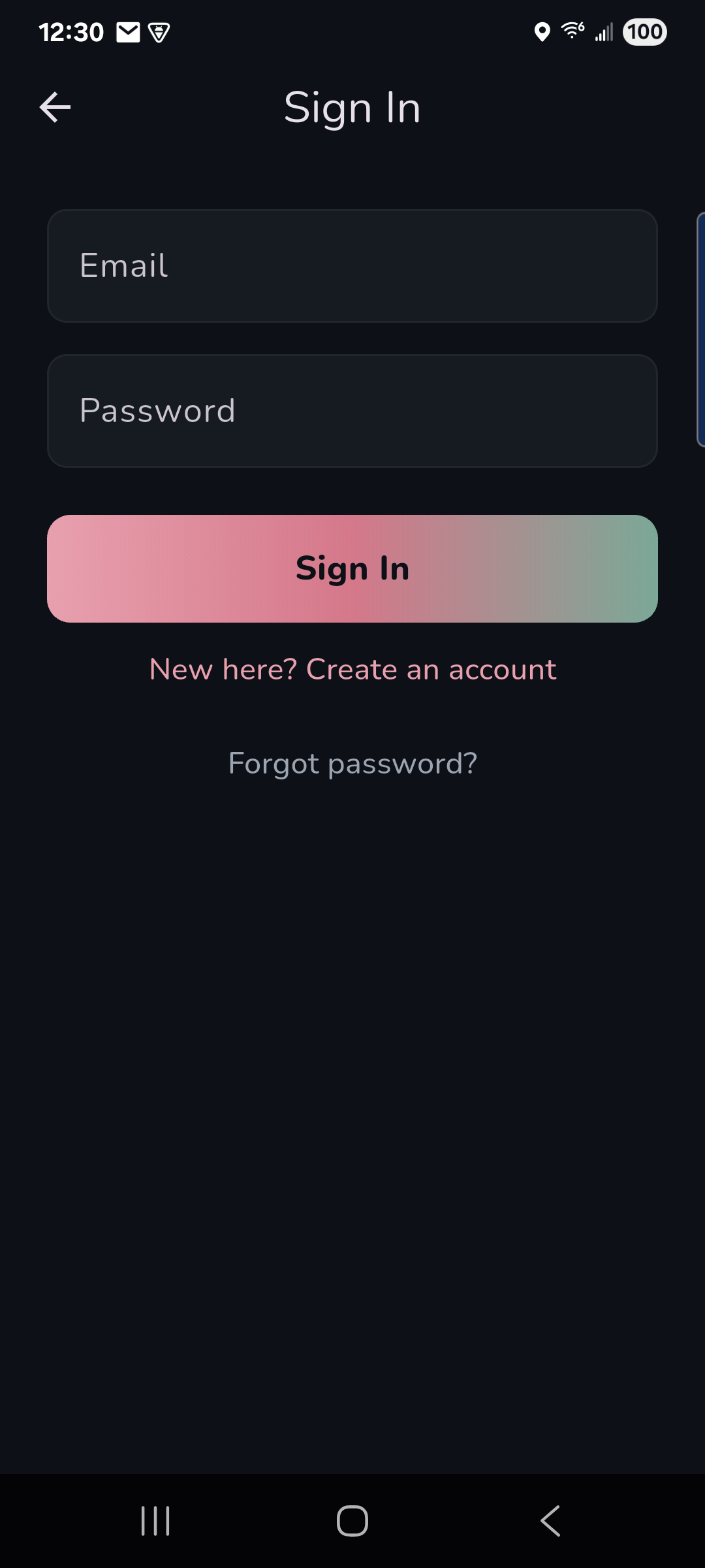 Sign in screen